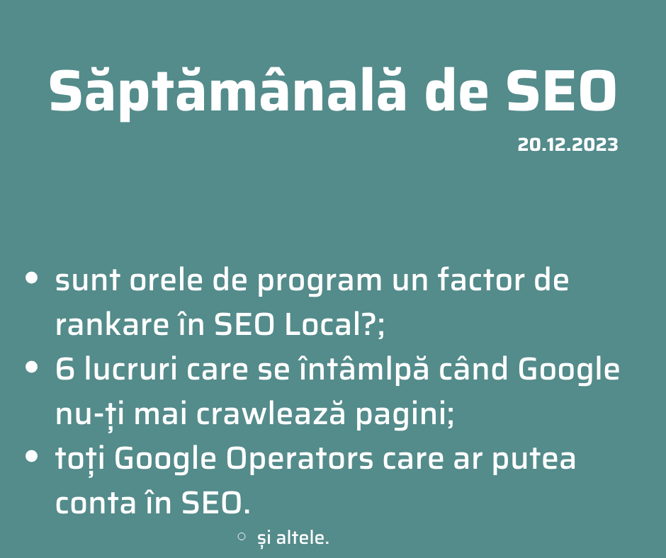 saptamanala de SEO 20 decembrie