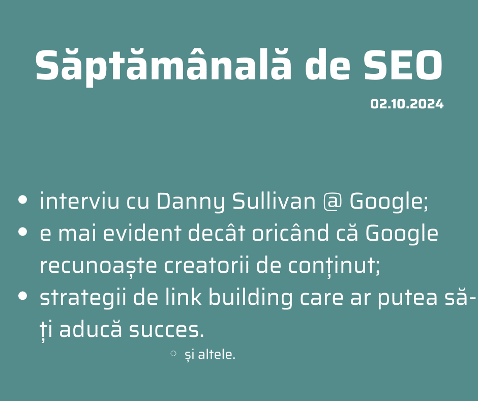 Săptămânala de SEO 2 octombrie 2024
